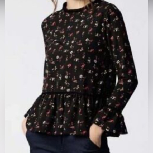 Zara moody floral blouse, S, ruffled sleeves & hem, velvet, Edgy Romantic - Picture 2 of 8
